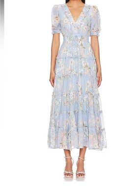 Yumi Kim Pastel Blue Floral Tiered Maxi Dress